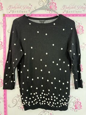 Ann Taylor Factory top dotted Black Sweater with White Polka Dot Accents
